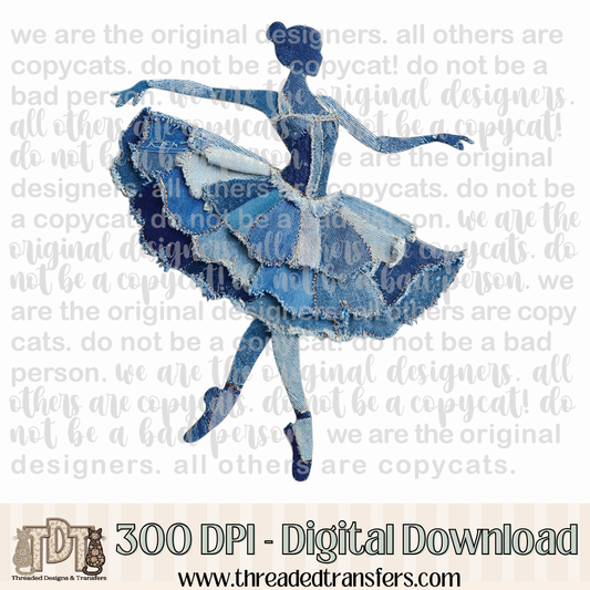 Ballerina Denim Patchwork Digital Design Download (PNG Format - no product shipped)
