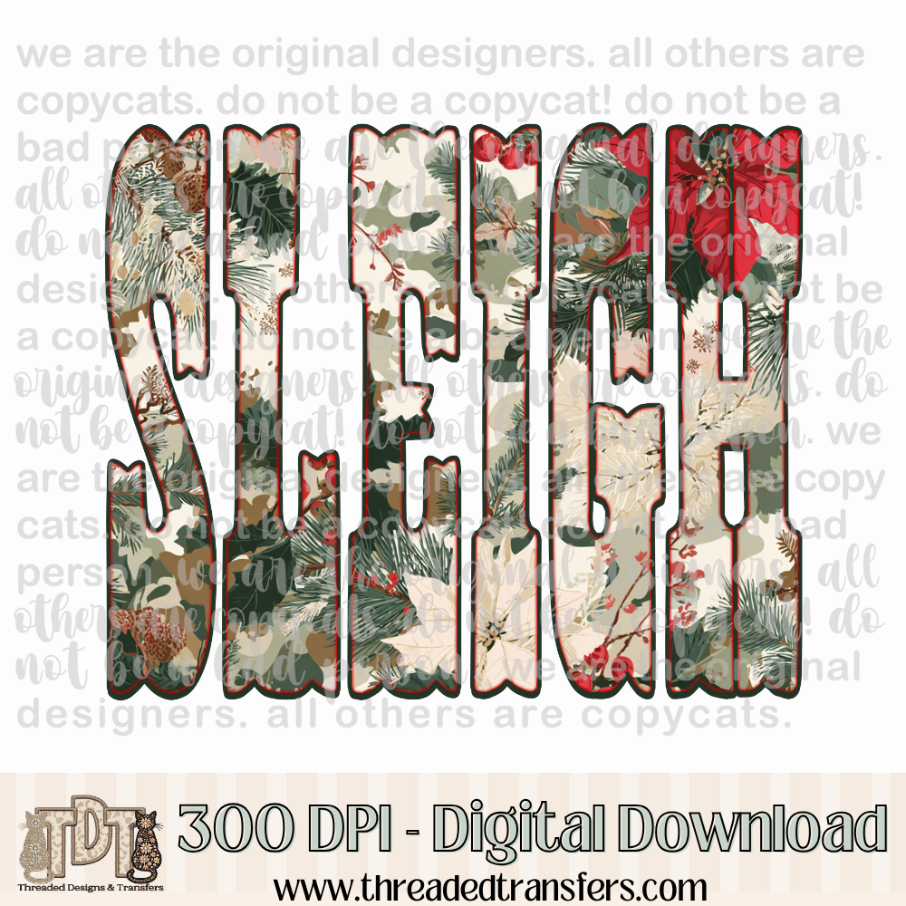 Sleigh Christmas Camo Design Digital Design Download (PNG Format - no product shipped)