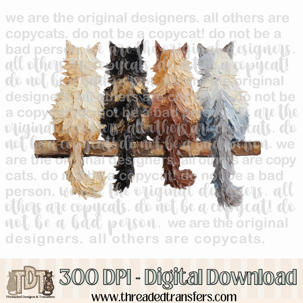 Cats on a Shelf Hand Painted Digital Design Download (PNG Format - no product shipped)