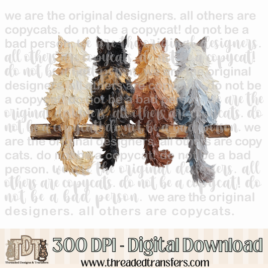 Cats on a Shelf Hand Painted Digital Design Download (PNG Format - no product shipped)