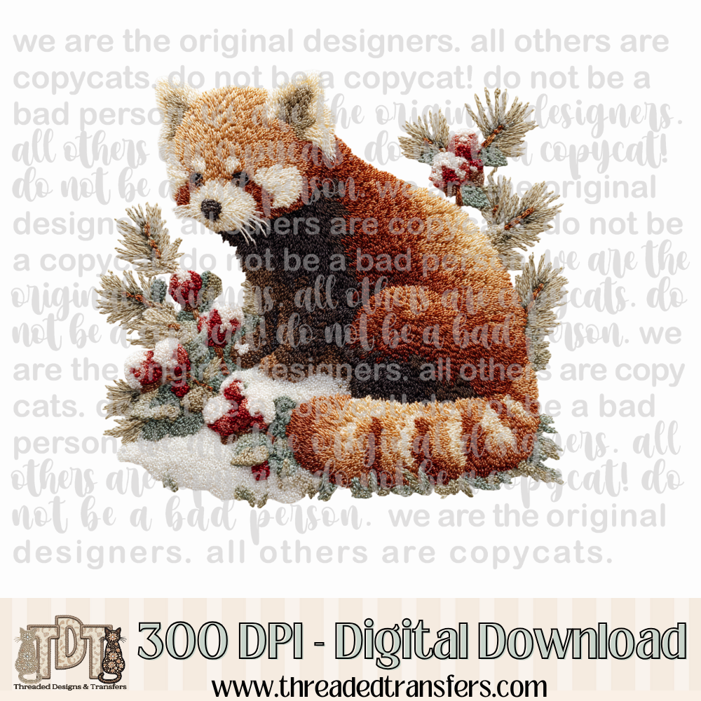 Winter Red Panda Latch Hook Yarn Digital Design Download (PNG Format - no product shipped)