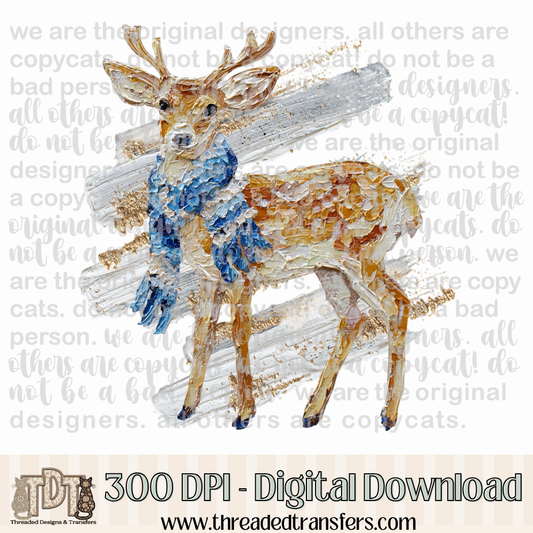 Winter Deer Hand Painted Digital Design Download (PNG Format - no product shipped)