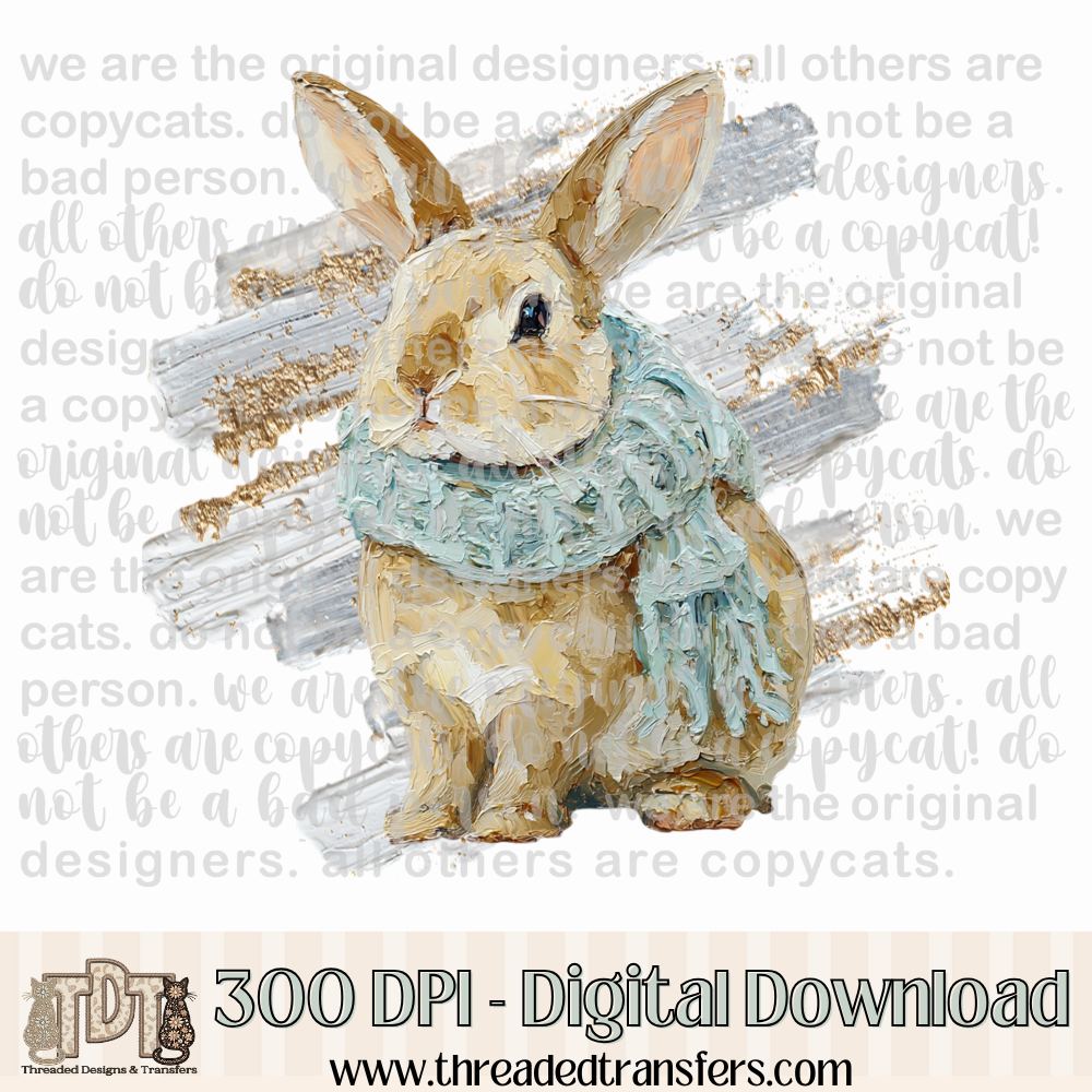 Winter Bunny Hand Painted Digital Design Download (PNG Format - no product shipped)