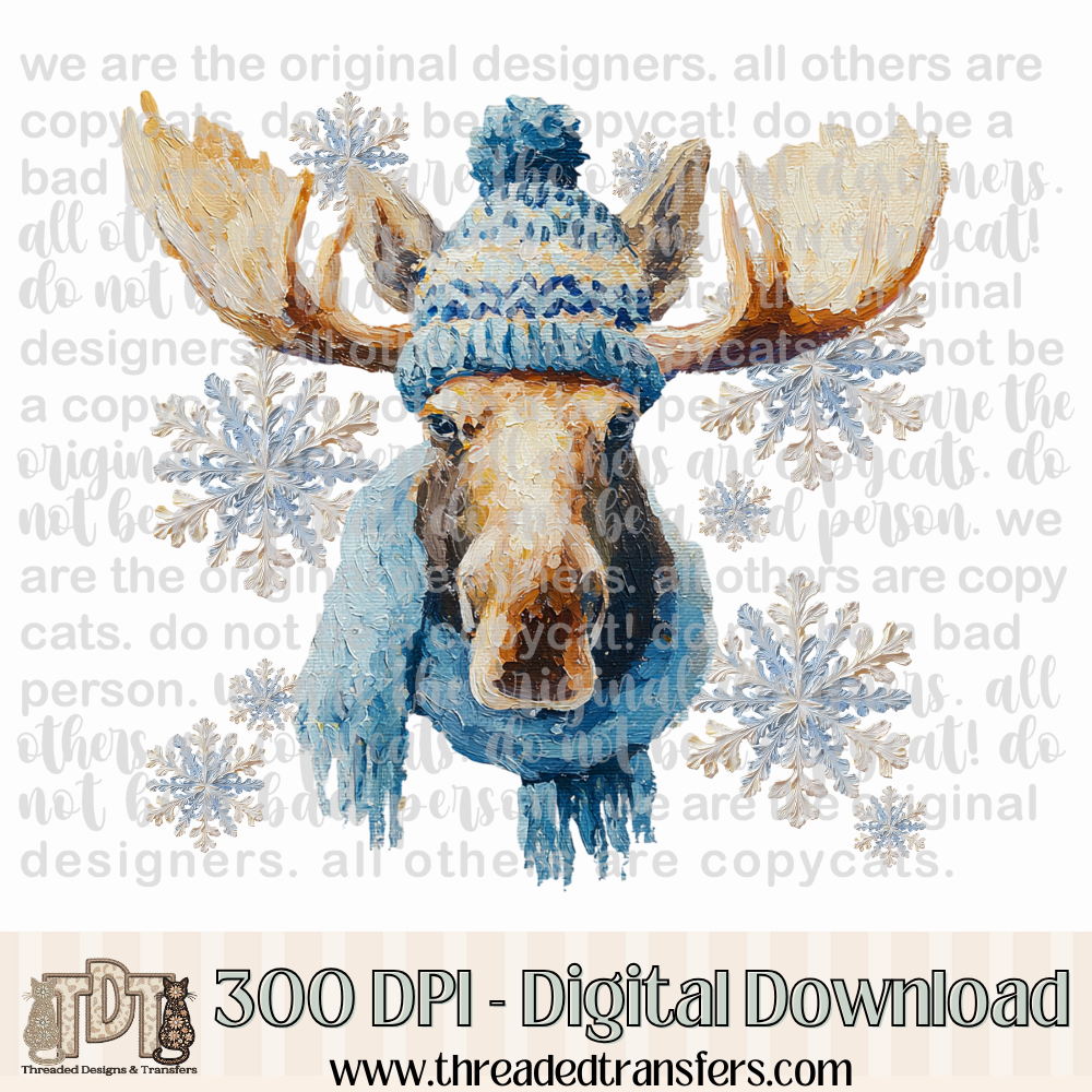 Winter Moose Hand Painted Digital Design Download (PNG Format - no product shipped)