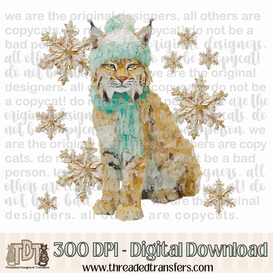 Winter Bobcat Hand Painted Digital Design Download (PNG Format - no product shipped)