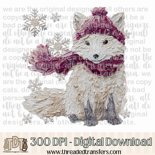 Winter Arctic Fox Hand Painted Digital Design Download (PNG Format - no product shipped)