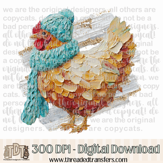 Winter Chicken Hand Painted Digital Design Download (PNG Format - no product shipped)