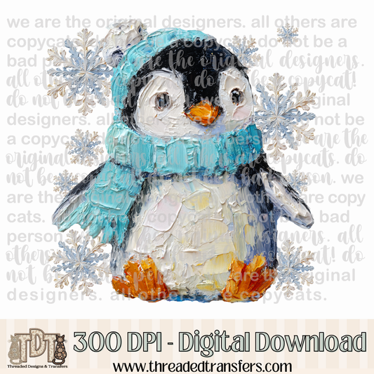 Winter Penguin Hand Painted Digital Design Download (PNG Format - no product shipped)