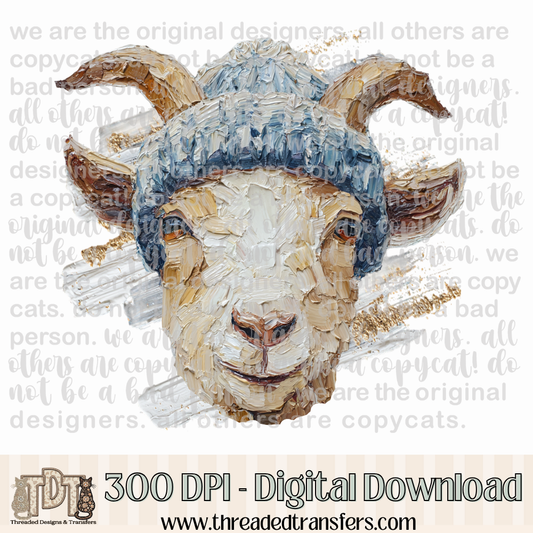 Winter Goat Hand Painted Digital Design Download (PNG Format - no product shipped)