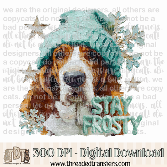 Basset Hound Stay Frosty Hand Painted Digital Design Download (PNG Format - no product shipped)