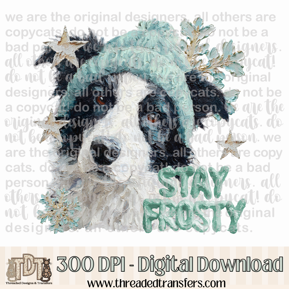 Border Collie Stay Frosty Hand Painted Digital Design Download (PNG Format - no product shipped)
