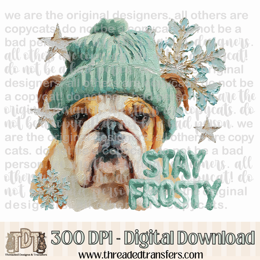 English Bulldog Stay Frosty Hand Painted Digital Design Download (PNG Format - no product shipped)