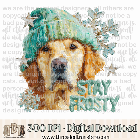 Golden Retriever Stay Frosty Hand Painted Digital Design Download (PNG Format - no product shipped)