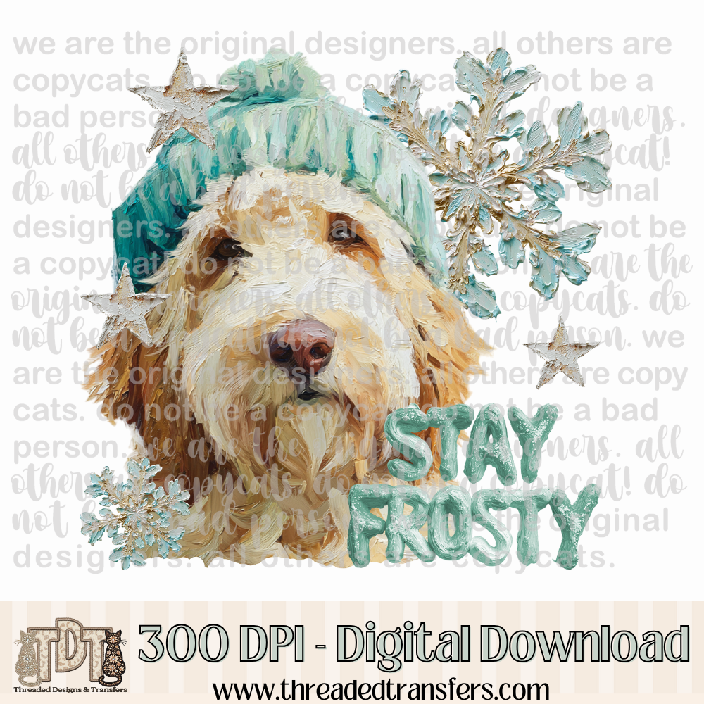 Labradoodle Stay Frosty Hand Painted Digital Design Download (PNG Format - no product shipped)
