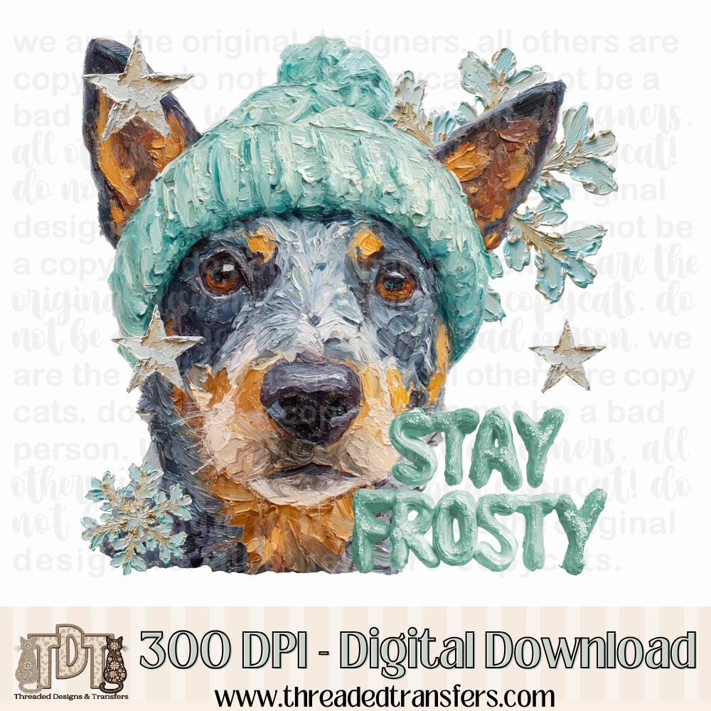 Australian Cattle Dog Stay Frosty Hand Painted Digital Design Download (PNG Format - no product shipped)