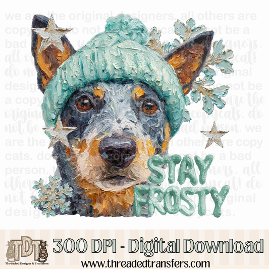 Australian Cattle Dog Stay Frosty Hand Painted Digital Design Download (PNG Format - no product shipped)