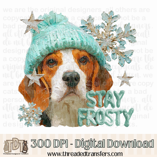 Beagle Stay Frosty Hand Painted Digital Design Download (PNG Format - no product shipped)