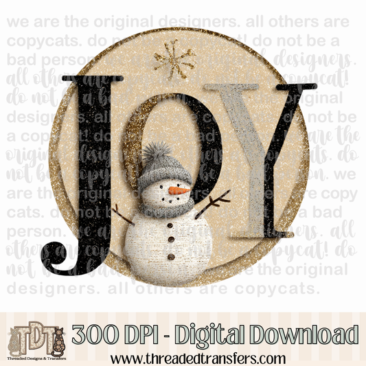 Vintage Farmhouse Joy Snowman Digital Design Download (PNG Format - no product shipped)