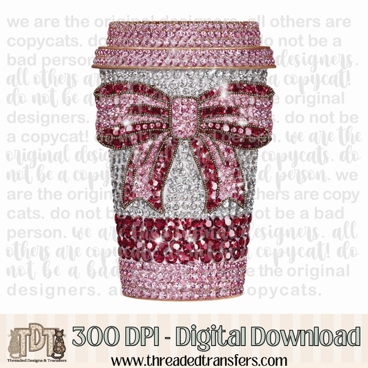 Dazzle Coffee with Bow Digital Design Download (PNG Format - no product shipped)