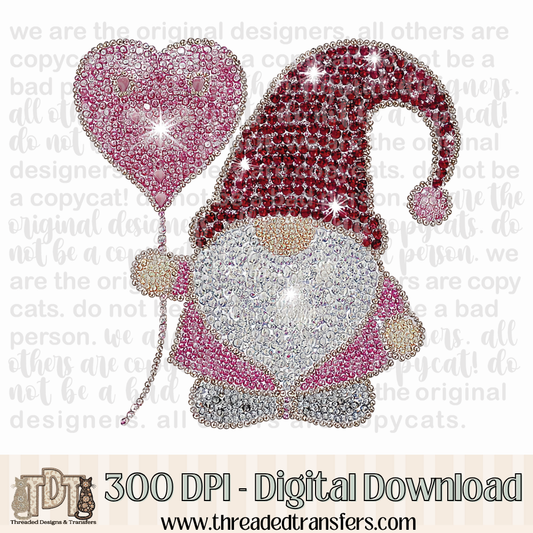 Dazzle Valentine Gnome Digital Design Download (PNG Format - no product shipped)