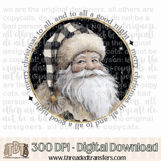 Vintage Farmhouse Santa Merry Christmas to All Digital Design Download (PNG Format - no product shipped)