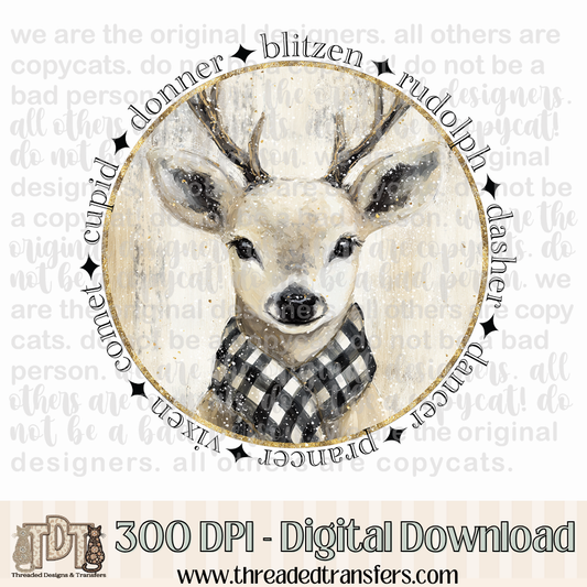Vintage Farmhouse Santa's Reindeer Digital Design Download (PNG Format - no product shipped)