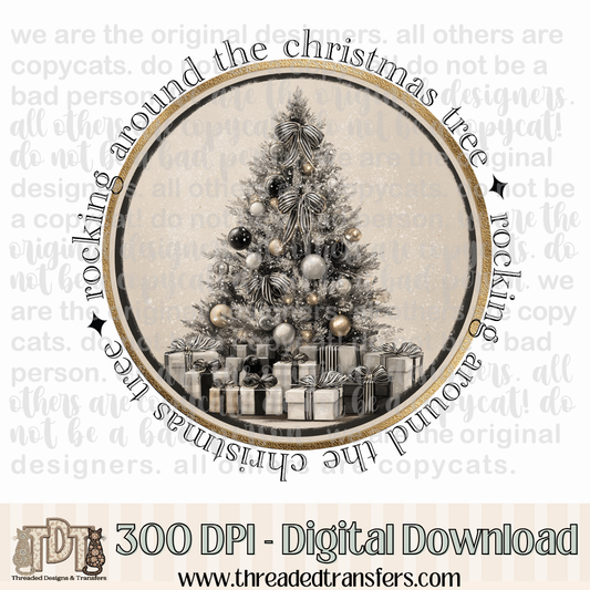 Vintage Farmhouse Rocking Around the Christmas Tree Digital Design Download (PNG Format - no product shipped)