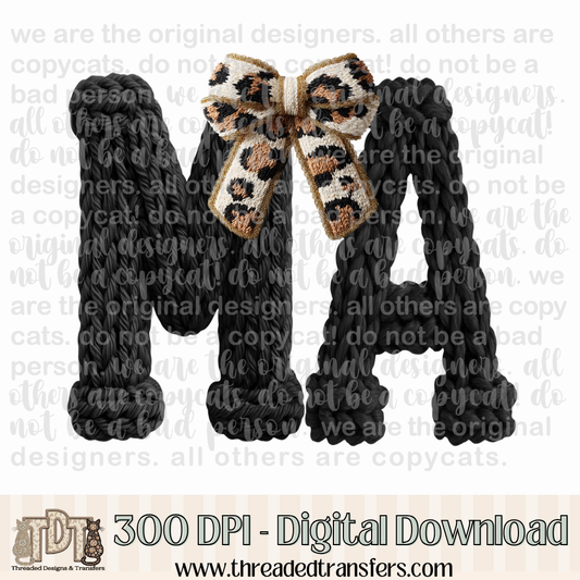 Massachusetts Leopard Bow Latch Hook Yarn Crochet Digital Design Download (PNG Format - no product shipped)