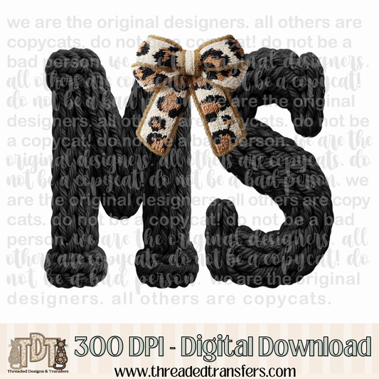 Mississippi Leopard Bow Latch Hook Yarn Crochet Digital Design Download (PNG Format - no product shipped)