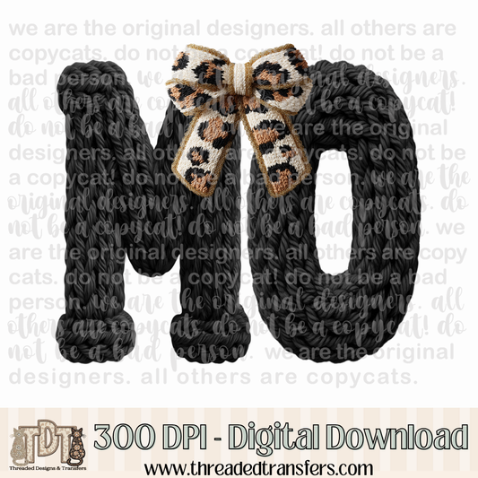 Missouri Leopard Bow Latch Hook Yarn Crochet Digital Design Download (PNG Format - no product shipped)
