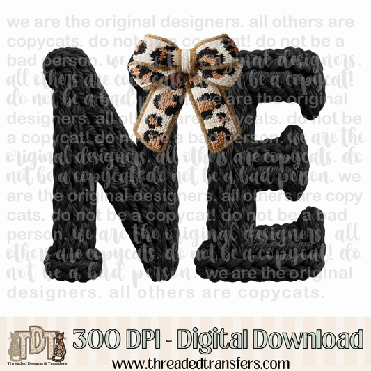 Nebraska Leopard Bow Latch Hook Yarn Crochet Digital Design Download (PNG Format - no product shipped)