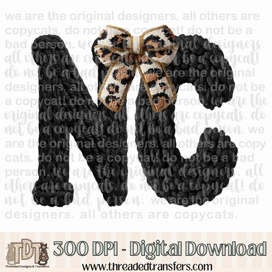 North Carolina Leopard Bow Latch Hook Yarn Crochet Digital Design Download (PNG Format - no product shipped)