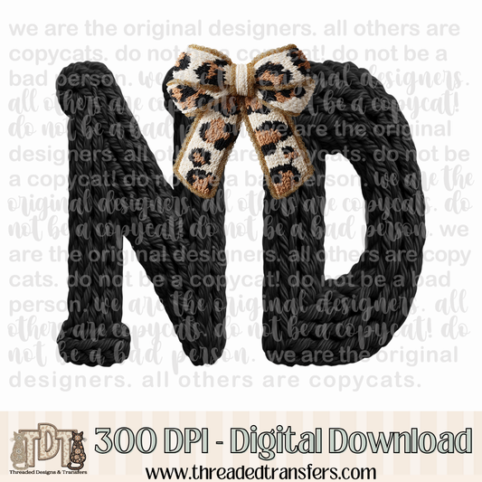 North Dakota Leopard Bow Latch Hook Yarn Crochet Digital Design Download (PNG Format - no product shipped)