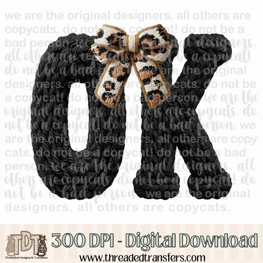 Oklahoma Leopard Bow Latch Hook Yarn Crochet Digital Design Download (PNG Format - no product shipped)