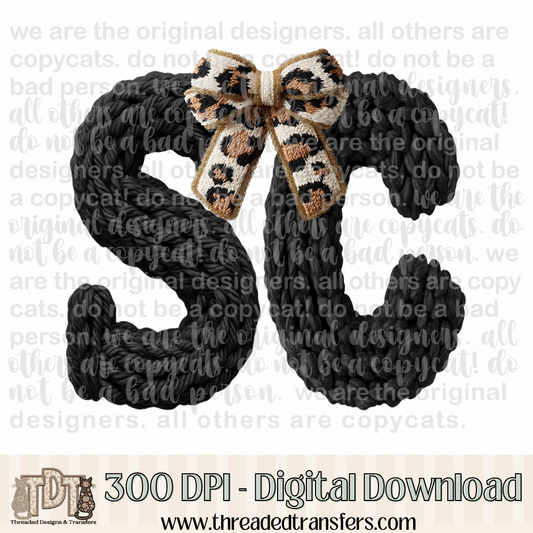 South Carolina Leopard Bow Latch Hook Yarn Crochet Digital Design Download (PNG Format - no product shipped)