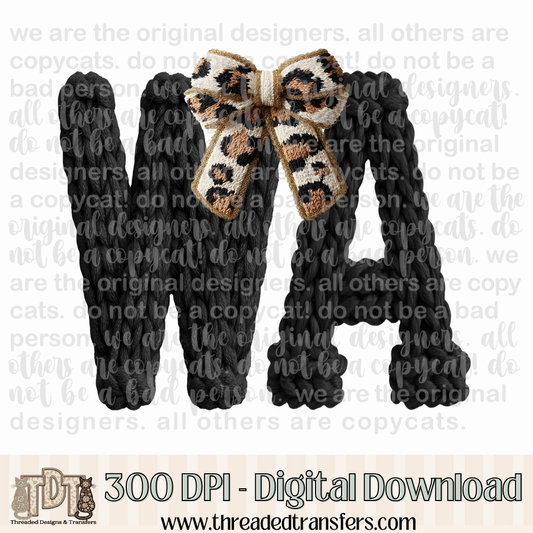 Washington Leopard Bow Latch Hook Yarn Crochet Digital Design Download (PNG Format - no product shipped)