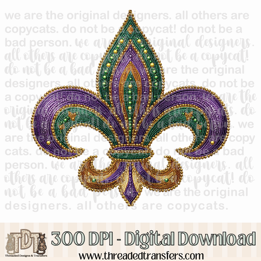 Fleur De Lis Mardi Gras Beads Digital Design Download (PNG Format - no product shipped)