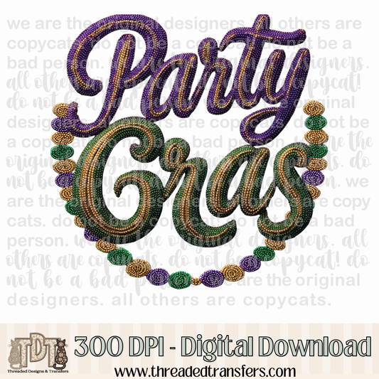 Party Gras Mardi Gras Beads Digital Design Download (PNG Format - no product shipped)