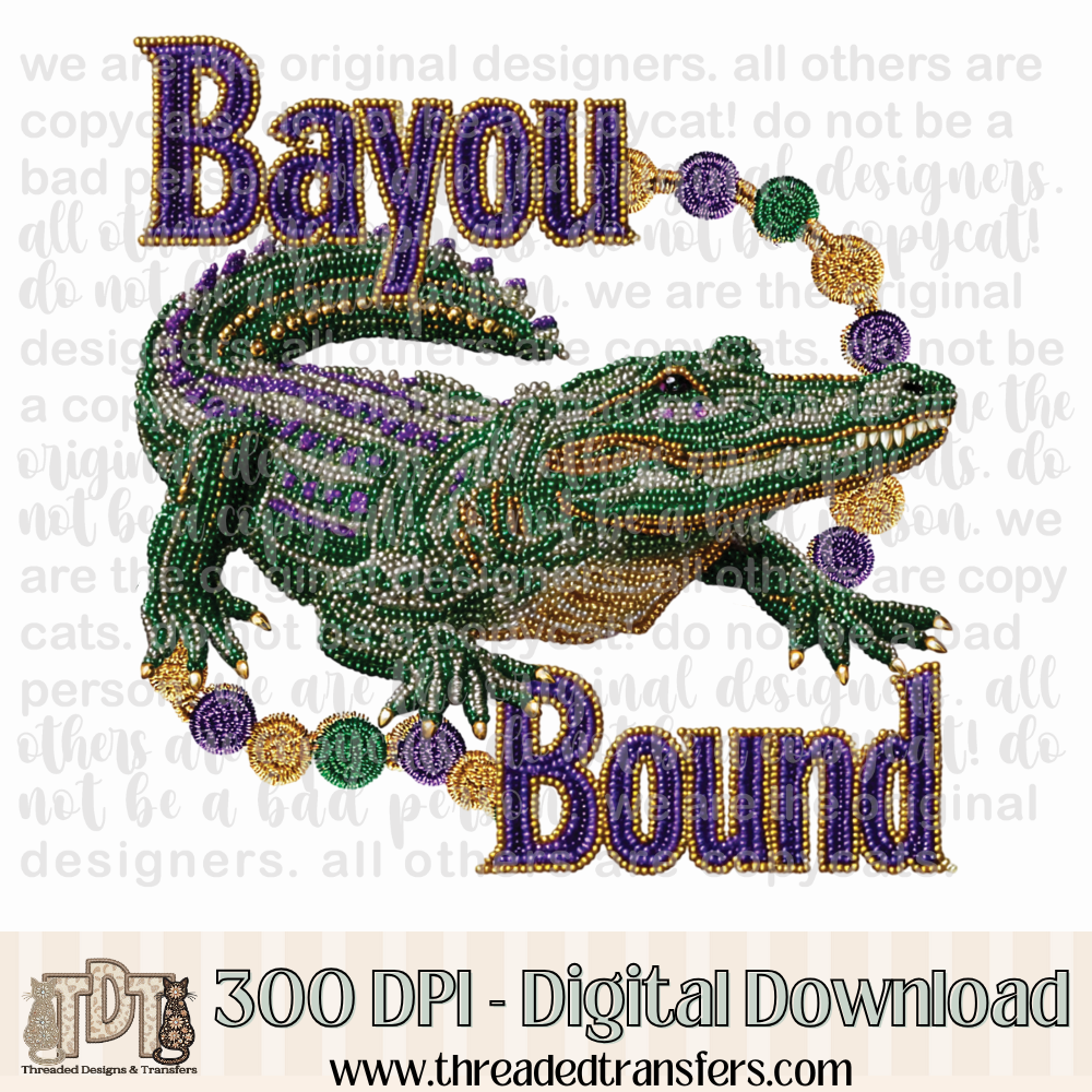 Bayou Bound Gator Mardi Gras Beads Digital Design Download (PNG Format - no product shipped)