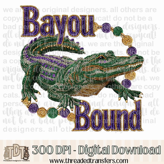 Bayou Bound Gator Mardi Gras Beads Digital Design Download (PNG Format - no product shipped)