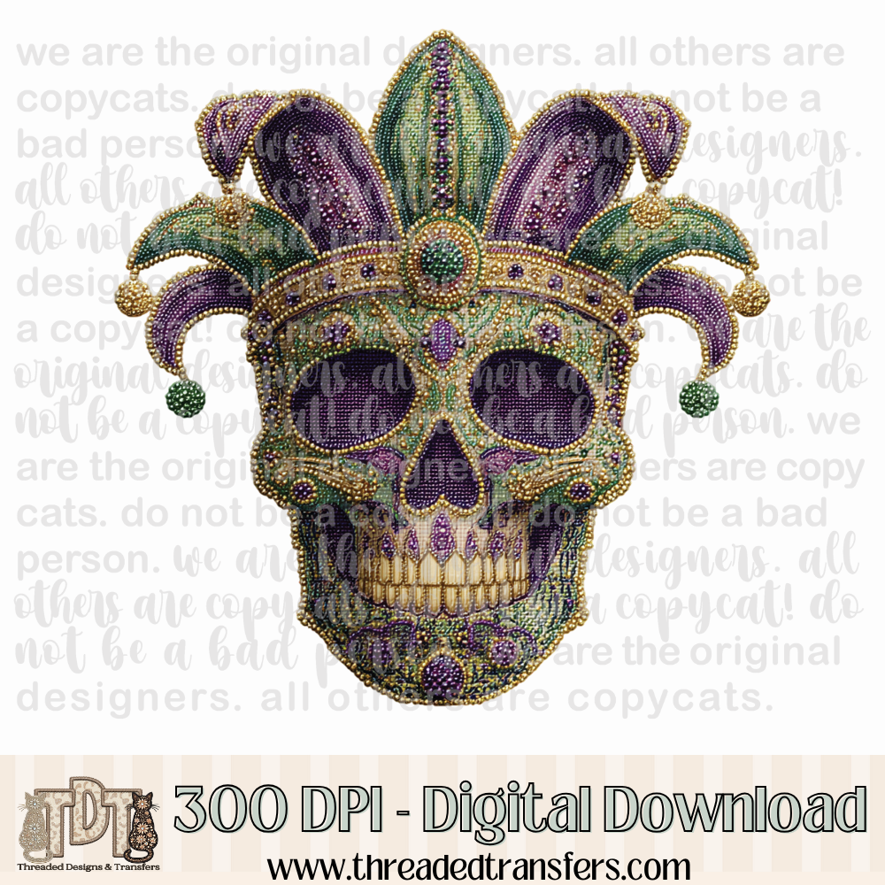 Crowned Skull Mardi Gras Beads Digital Design Download (PNG Format - no product shipped)