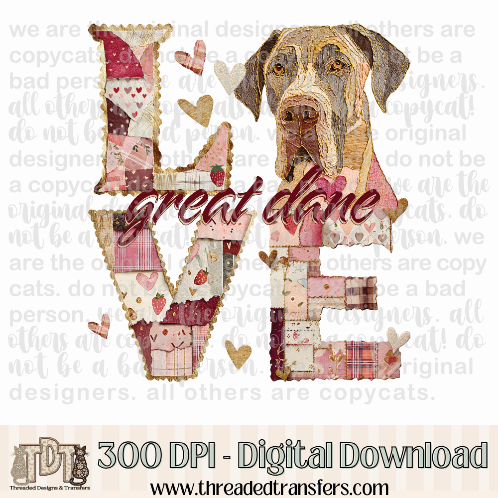 Great Dane Love Torn Paper Digital Design Download (PNG Format - no product shipped)