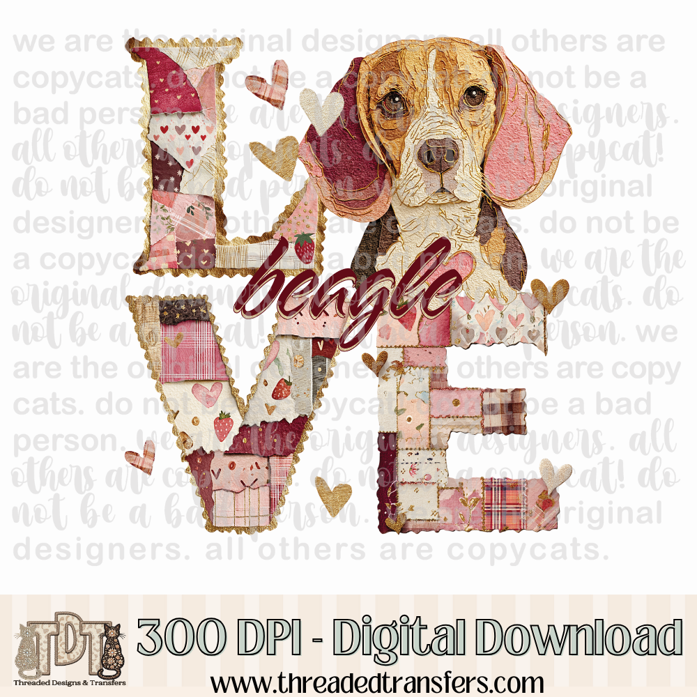 Beagle Love Torn Paper Digital Design Download (PNG Format - no product shipped)