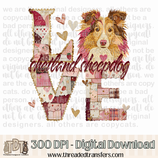 Shetland Sheepdog Love Torn Paper Digital Design Download (PNG Format - no product shipped)