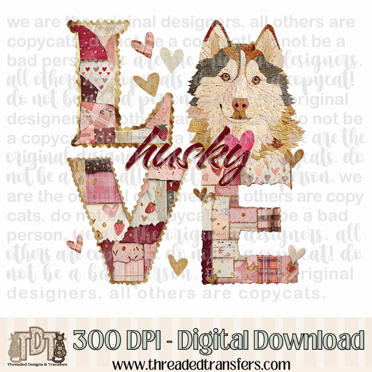 Husky Love Torn Paper Digital Design Download (PNG Format - no product shipped)