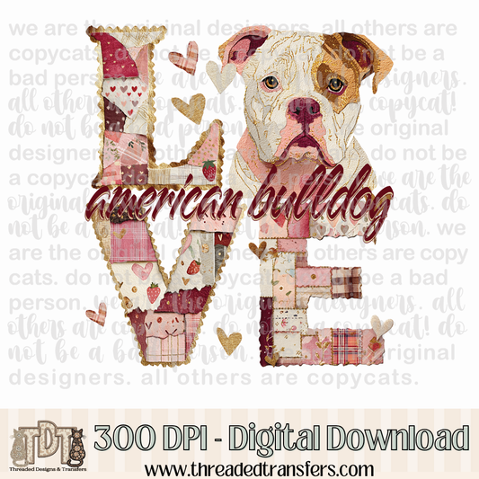 American Bulldog Love Torn Paper Digital Design Download (PNG Format - no product shipped)