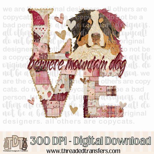 Bernese Moutain Dog Love Torn Paper Digital Design Download (PNG Format - no product shipped)