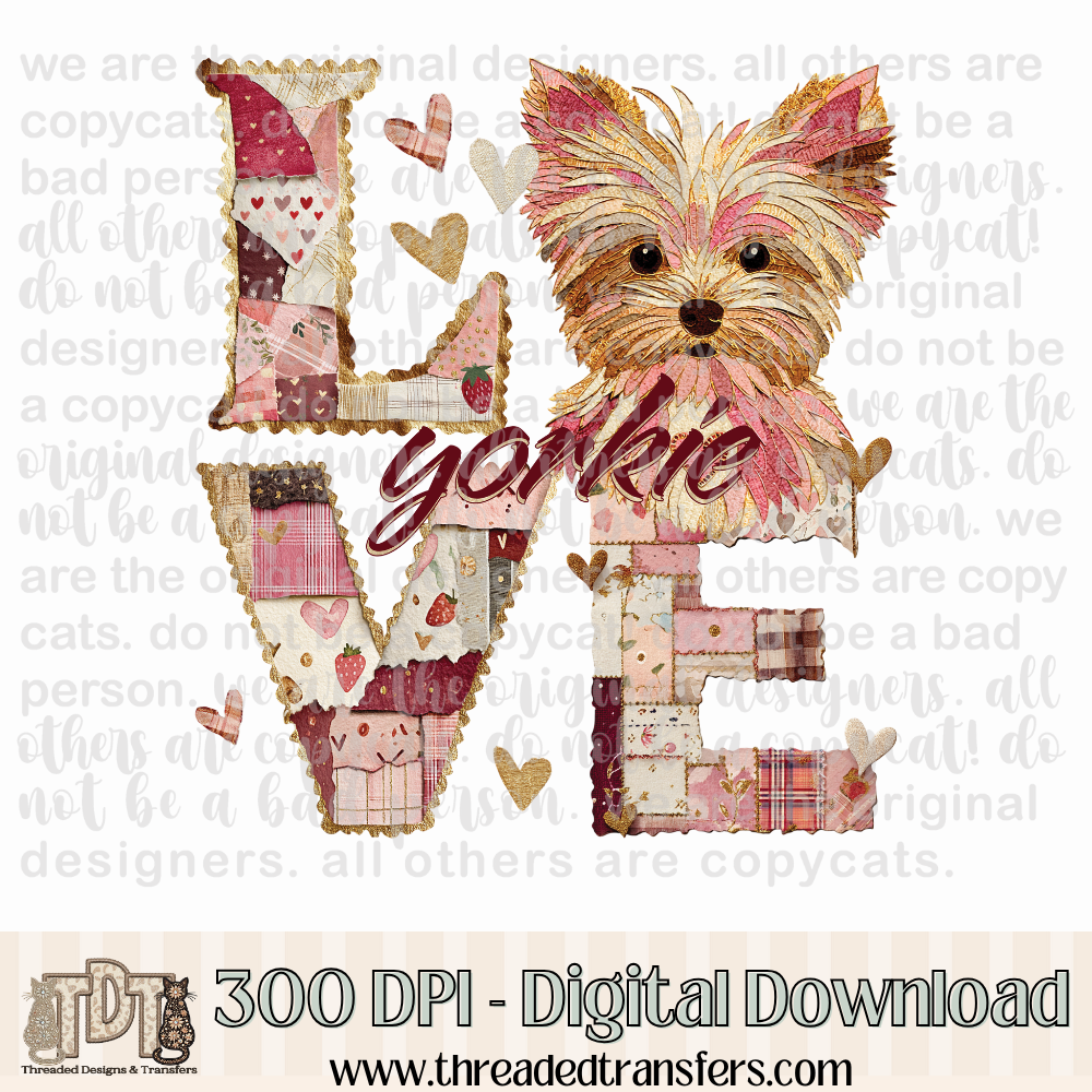 Yorkie Love Torn Paper Digital Design Download (PNG Format - no product shipped)