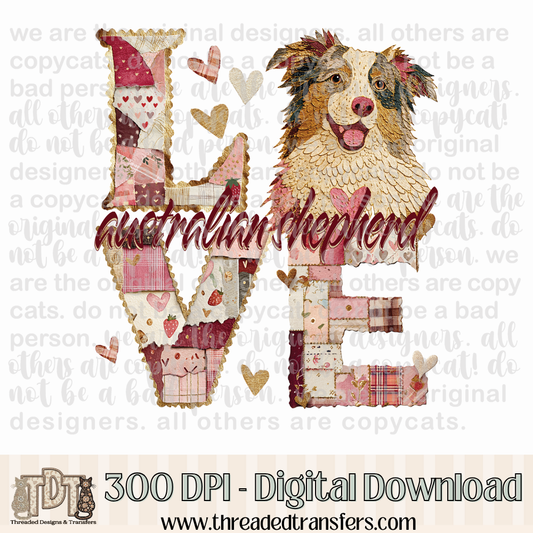 Australian Shepherd Love Torn Paper Digital Design Download (PNG Format - no product shipped)