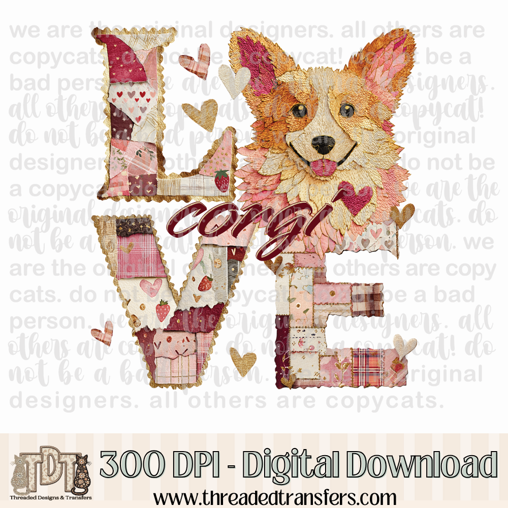 Corgi Love Torn Paper Digital Design Download (PNG Format - no product shipped)